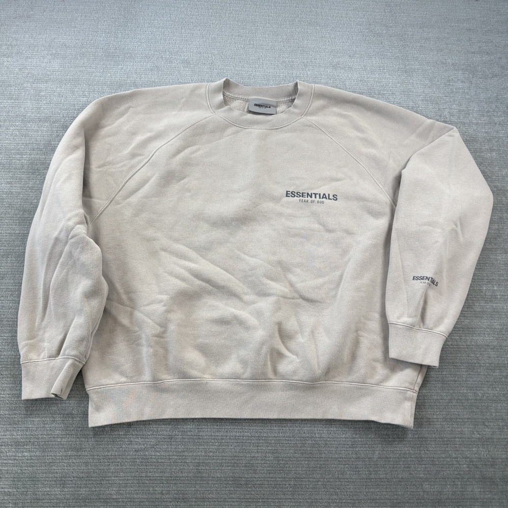 Essentials Fear Of God Sweatshirt Mens L Crewneck Pullover Beige Classic Stretch
